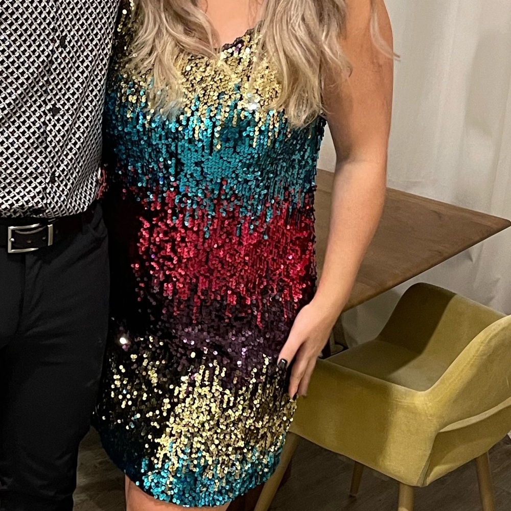 Multicolored Rainbow Sequin Dress with Straps ✨ like new!